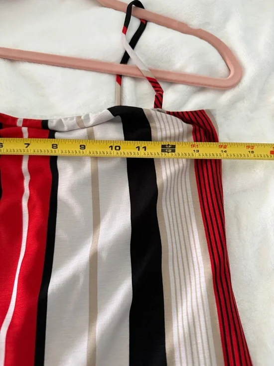 Fashion Nova Red Black Cream Striped Spaghetti-Strap Midi Dress - Picture 6 of 9